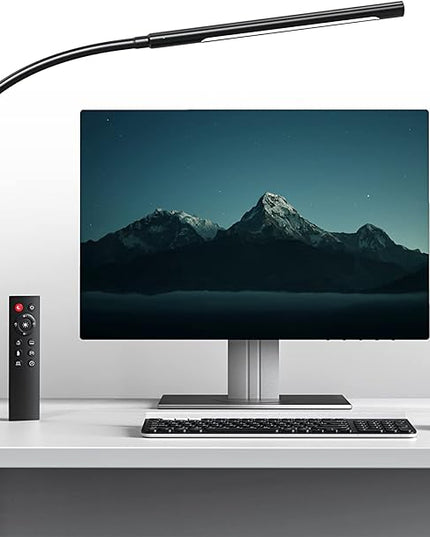 Swing Arm Desk Light with Remote Control, Eye-Caring Gooseneck Desk Lamp, Adjustable Brightness & Color Temperatures, Modern LED Clamp Light with Memory & Timer Function, 12W, Matteblack - LeafyLoom