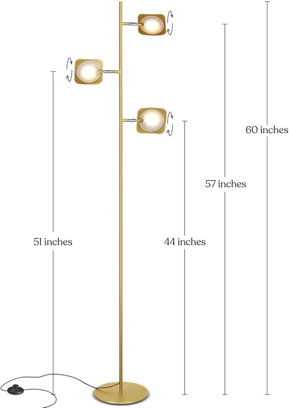 Brightech Tree Floor Lamp for Living Rooms & Offices, Dimmable Standing Lamp for Bedroom Reading, LED Spotlight Floor Lamp, Tall Lamp with Adjustable Panels for Minimal Space Use - Antique Brass - LeafyLoom