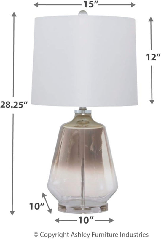 Signature Design by Ashley Jaslyn Ombre 28" Glass Table Lamp with White Shade, Silver Finish - LeafyLoom