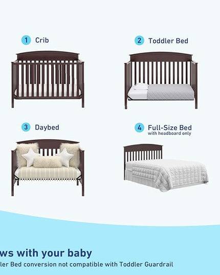 Graco Benton 5-in-1 Convertible Crib (Espresso) – GREENGUARD Gold Certified, Converts from Baby Crib to Toddler Bed, Daybed and Full-Size Bed, Fits Standard Full-Size Crib Mattress - LeafyLoom