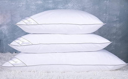 Set of 2 Goose Feather Down Cooling Pillow for Back, Stomach or Side Sleepers 2 Pack,100% Cotton Cover Standard Size(20X26IN) Gussted White - LeafyLoom