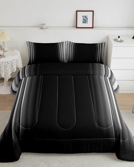 Feelyou Geometric Abstract Ombre Bedding Set Men Adults Teens Grey Gray Black Striped Comforter Set Kids Boys Girls Simple Modern Quiltwith 2 Pillowcases 3Pcs Bedding King Boys - LeafyLoom