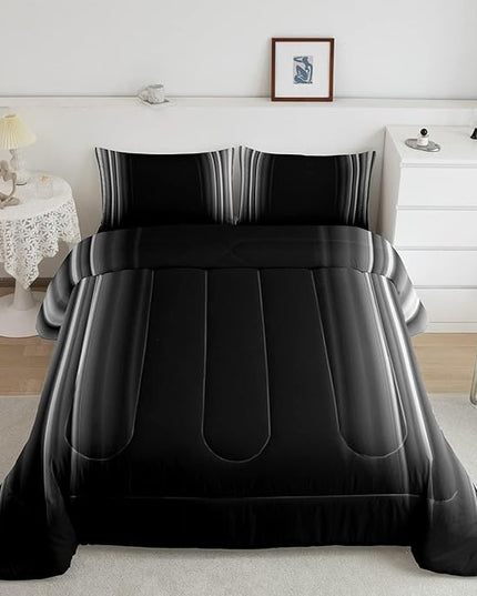 Feelyou Geometric Abstract Ombre Bedding Set Men Adults Teens Grey Gray and Black Striped Comforter Set Kids Boys Girls Simple Modern Quilt Setwith 1 Pillowcase 2Pcs Bedding Twin - LeafyLoom