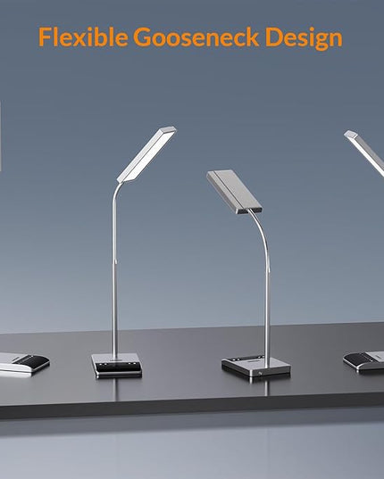 LEPOWER Desk Lamp, 800LM LED Desk Lamp for Home Office, 12W Reading Lamp for Desk, Eye-Caring Light, Touch Table Lamp, Gooseneck Lamp, 50 Lighting Modes, Bright Desk Lamps for Bedroom, Study (Grey) - LeafyLoom