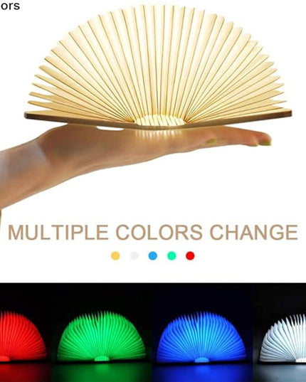 Folding Book Lamp Novelty Wooden Table Lamp Portable Desk Light LED Paper Lantern with USB Rechargeable for Gift Home Office Decor - LeafyLoom