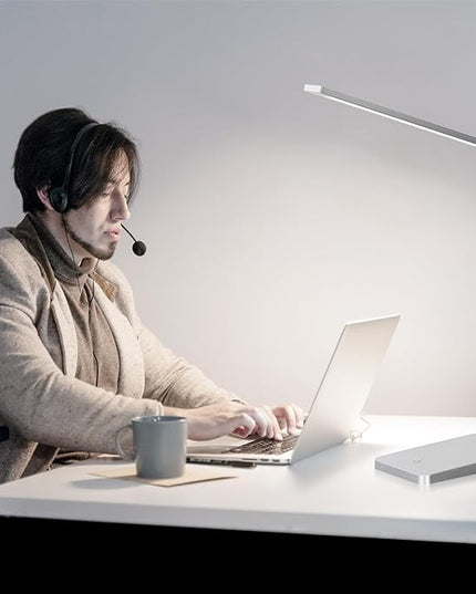LED Desk Lamp for Home Office, 3 Levels Dimmable Desk Light with USB Charging Port, Small Study Lamp, Reading Light for Table, Sliver, 5000K - LeafyLoom