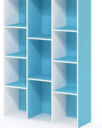Furinno Luder Bookcase / Book / Storage , 11-Cube, White/Light Blue - LeafyLoom