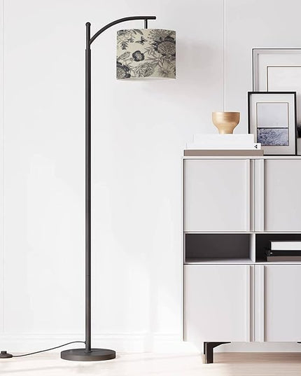 Modern Arc Floor Lamp with Dimmer Mid Century Luxury for creating textiles paper Seamless garden flowers peonies Metal Standing Lamp with Linen Shade Footswitch for Living Room Bedroom Office - LeafyLoom