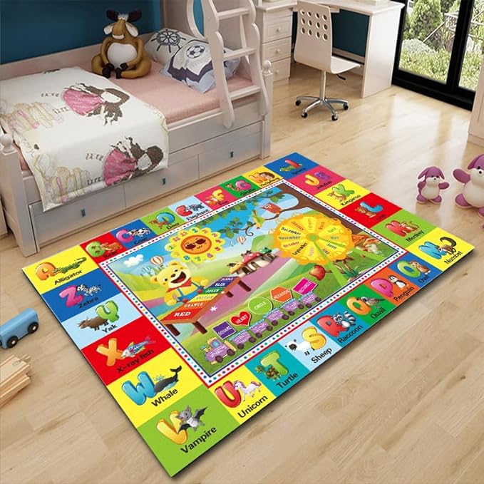 ABC Rug, ABC Play Mat for Kids Playroom, Alphabet Floor Mat,Classroom Elementary Preschool Rugs wtih ABC, Numbers, Animals - (78.7x59 Inches) - LeafyLoom