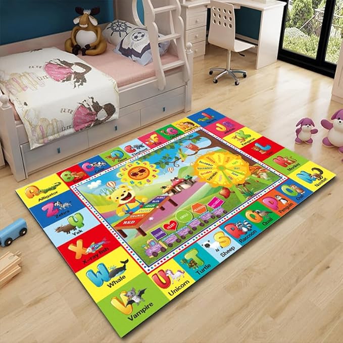 ABC Rug, ABC Play Mat for Kids Playroom, Alphabet Floor Mat,Classroom Elementary Preschool Rugs wtih ABC, Numbers, Animals - (59X39.4 Inches) - LeafyLoom