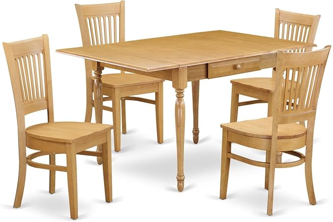 East West Furniture MZVA5-OAK-W Monza 5 Piece Modern Set Includes a Rectangle Wooden Table with Dropleaf and 4 Kitchen Dining Chairs, 36x54 Inch - LeafyLoom