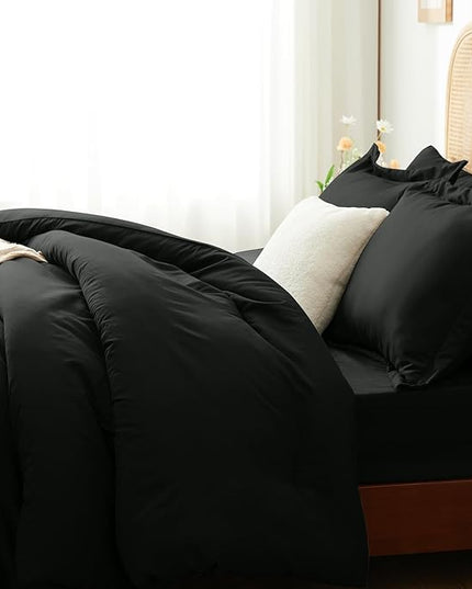 Full Bed in a Bag 7 Pieces Bedding Comforter Set with Comforter and Sheets Black Full Bed Set with Sheets,Pillow Shams, Flat Sheet, Fitted Sheet and Pillowcases - LeafyLoom