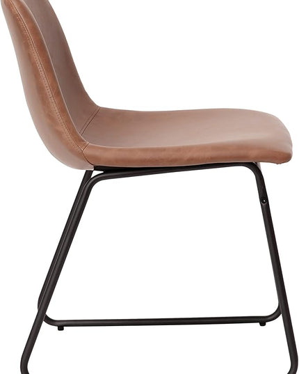 Flash Furniture Butler 18 Inch Commercial Grade LeatherSoft Dining Table Height Chair, Mid-Back Black Sled Base with Light Brown LeatherSoft Upholstery, Set of 2 - LeafyLoom