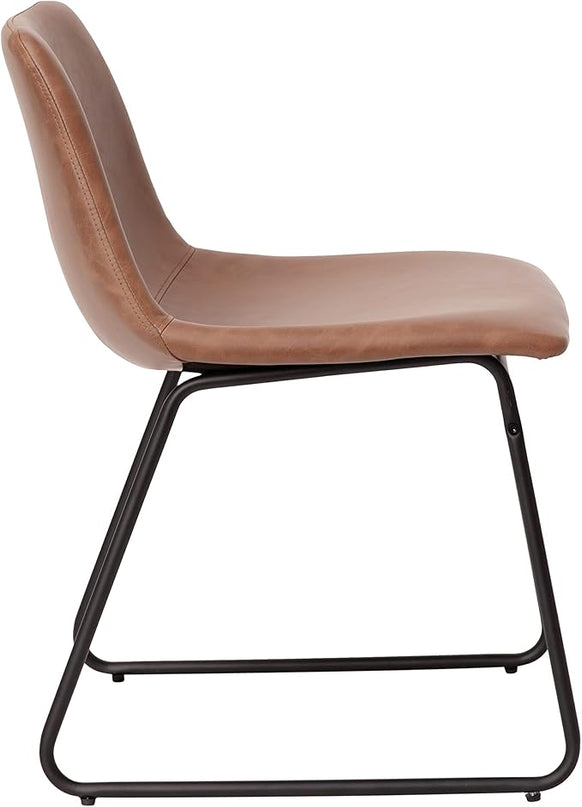 Flash Furniture Butler 18 Inch Commercial Grade LeatherSoft Dining Table Height Chair, Mid-Back Black Sled Base with Light Brown LeatherSoft Upholstery, Set of 2 - LeafyLoom