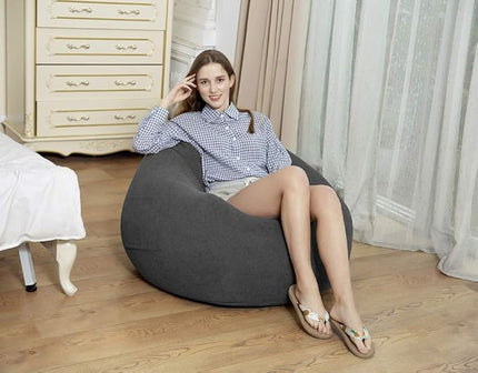Stuffed Animal Storage Bean Bag Chair Cover (No Filler)for Kids and Adults. Premium Corduroy Stuffable Beanbag for Organizing Children Plush Toys or Memory Foam Extra Large 300L (Dark Grey) - LeafyLoom