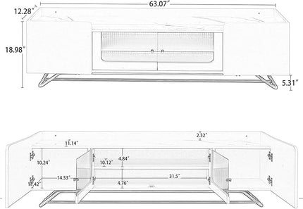 LUSAPZ Sleek Design TV Stand,Modern TV Stand with Fluted Glass,for TVs Up to 70 Inch,Faux Marble Top TV Console Table with Gold Frame Base,Ideal for Living Room (Gery) - LeafyLoom