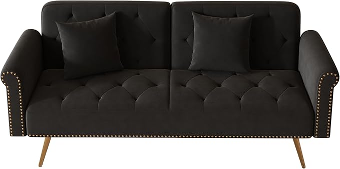NicBex Sectional Couch Sofa with Throw Pillows Velvet Sofa Bed Cloud Couch for Living Room Furniture Sets with Metal Legs, Modular Sofa for Living Room, Bedroom, Apartment,69.7" L, Black - LeafyLoom