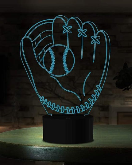3D Illusion Desk Lamp Baseball Glove Model, LED USB Touch Button 7 Color Changing Lights Night Light for Baby Nursery, Best Gift Toys for Kids Friends Birthday Home Bedroom Decor Lighting - LeafyLoom