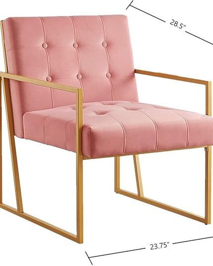 24KF Modern Blush Velvet Button Tufted Accent Chair with Golden Metal Stand, Decorative Furniture Chairs for Living Room Bedroom - Blush - LeafyLoom