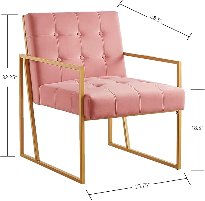 24KF Modern Blush Velvet Button Tufted Accent Chair with Golden Metal Stand, Decorative Furniture Chairs for Living Room Bedroom - Blush - LeafyLoom
