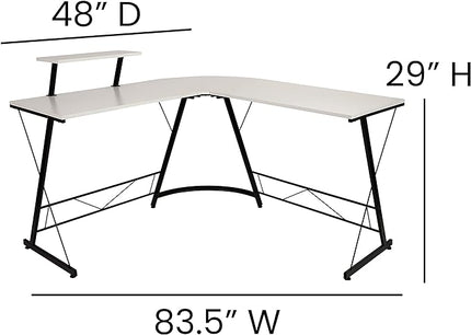 Flash Furniture Ginny Corner Desk - White/Black Space Saving L-Shaped Gaming Desk with Monitor Shelf - 71.5" 2-Tier Computer Desk, Home Office Desk, Easy Assembly - LeafyLoom