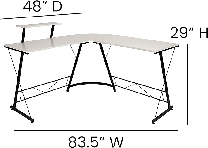 Flash Furniture Ginny Corner Desk - White/Black Space Saving L-Shaped Gaming Desk with Monitor Shelf - 71.5" 2-Tier Computer Desk, Home Office Desk, Easy Assembly - LeafyLoom