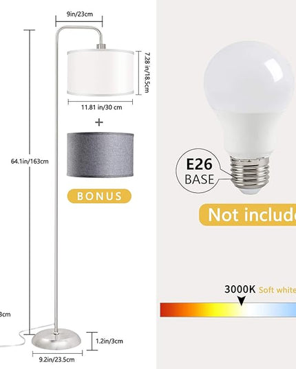 [Upgraded] LED Floor Lamp for Living Room, 3 Color Temperature Floor Lamp with Foot Switch Modern Standing Lamp Tall Pole Floor Reading Lamp for Bedroom Study Room, Bulb Included Silver (One Shade) - LeafyLoom