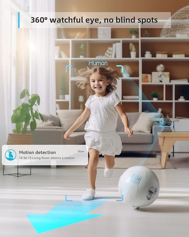 blurams Security Camera, 2K Indoor Camera 360° Pet Camera for Home Security with Phone App, Motion Tracking, 2-Way Audio, IR Night Vision, Siren, Compatible with Alexa & Google Assistant(2.4GHz ONLY) Blurams