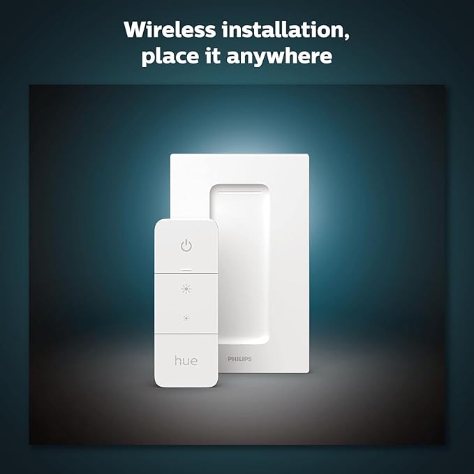 Philips Hue Smart Dimmer Switch with Remote, White - 1 Pack - Turns Hue Lights On, Off, Dims or Brightens - Requires Hue Bridge - Easy, No-Wire Installation PhilipsHue