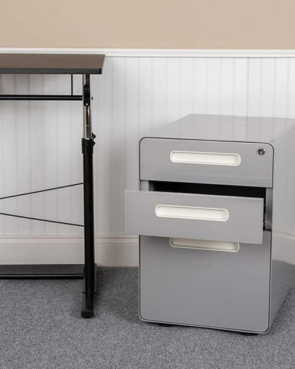 Flash Furniture Wren Ergonomic 3-Drawer Mobile Locking Filing Cabinet with Anti-Tilt Mechanism and Hanging Drawer for Legal & Letter Files, Gray - LeafyLoom