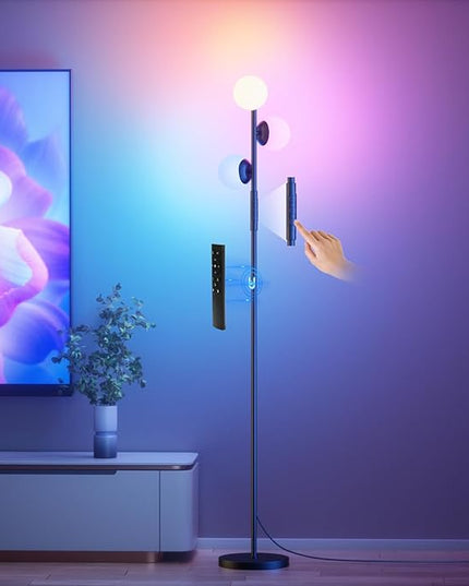 RGBCW Floor Lamp, 3 Globe Bright Color Changing RGB Standing Lamp with Remote, Modern Stepless Dimmable LED Tall Floor Lamps for Living Room Bedroom Office, 30W, 2700-6500K, Black - LeafyLoom