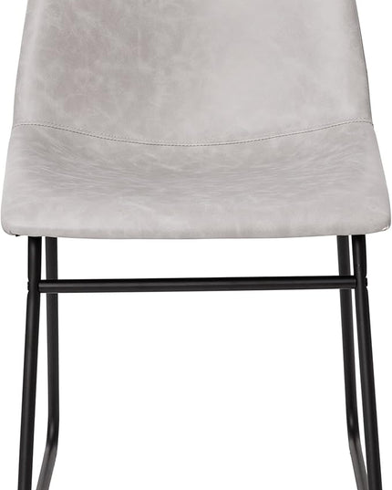 Flash Furniture Butler 18 Inch Commercial Grade LeatherSoft Dining Table Height Chair, Mid-Back Black Sled Base with Light Gray LeatherSoft Upholstery, Set of 2 - LeafyLoom