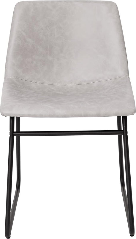 Flash Furniture Butler 18 Inch Commercial Grade LeatherSoft Dining Table Height Chair, Mid-Back Black Sled Base with Light Gray LeatherSoft Upholstery, Set of 2 - LeafyLoom