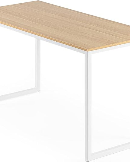 ZINUS Jennifer 55 Inch White Frame Desk, Computer Workstation, Office Desk, Dining Table, Easy Assembly, Natural - LeafyLoom