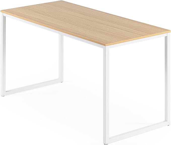 ZINUS Jennifer 55 Inch White Frame Desk, Computer Workstation, Office Desk, Dining Table, Easy Assembly, Natural - LeafyLoom