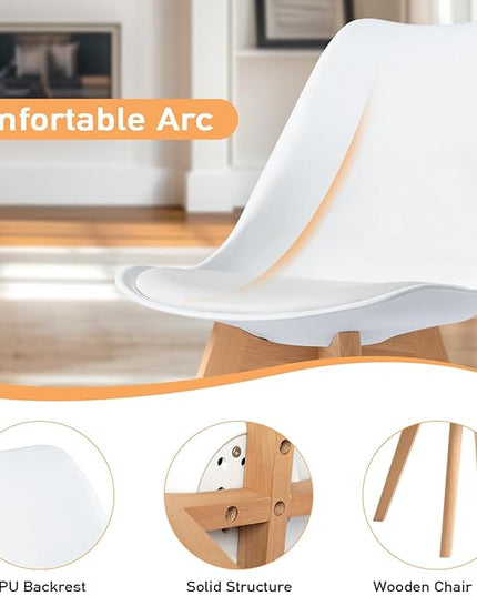 CangLong, White Modern Set, Shell Chair with Wood Legs for Kitchen, Dining, Living Room-Set of 4, Pack of 4 - LeafyLoom