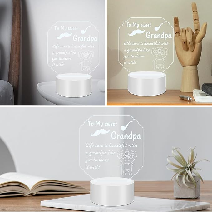 Night Lamp Gifts for Grandpa: Engraved Acrylic LED Rechargeable Night Lamp with 3 Level of Dimming and 10 Color Modes-Grandfather's Birthday Christmas Father's Day Gifts from Grandchildren - LeafyLoom