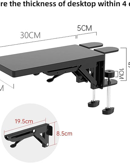 Ergonomics Desk Extender Tray, 11.8"x5.9" Punch-Free Clamp on, Foldable Keyboard Drawer Tray, Table Mount Arm Wrist Rest Shelf, Computer Elbow Arm Support - LeafyLoom