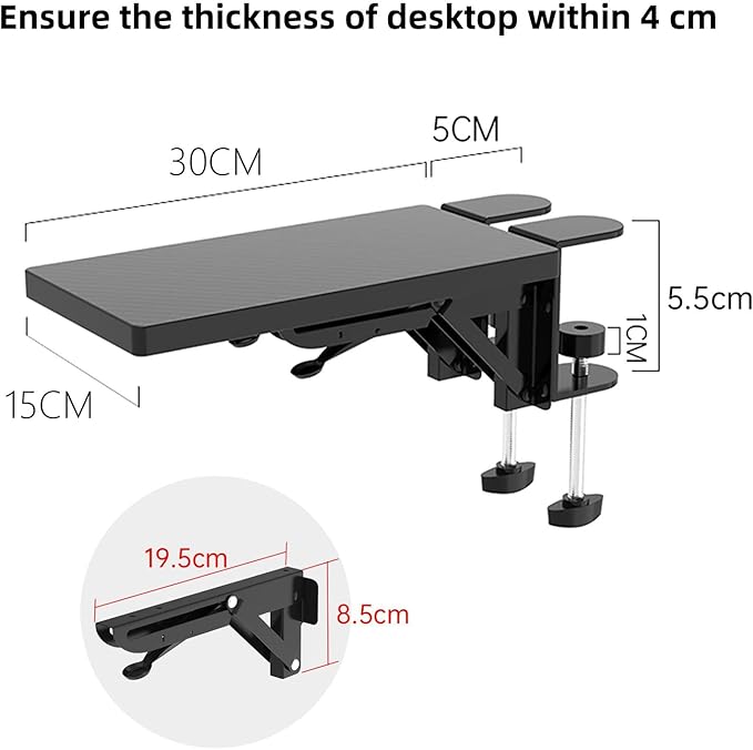 Ergonomics Desk Extender Tray, 11.8"x5.9" Punch-Free Clamp on, Foldable Keyboard Drawer Tray, Table Mount Arm Wrist Rest Shelf, Computer Elbow Arm Support - LeafyLoom