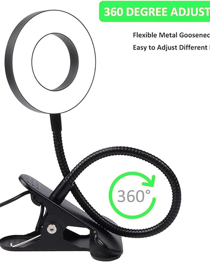 Desk Lamp Clip on Light, Desk Light 48 LED Lamp with 3 Lighting Modes, Dimmable 10 Brightness Levels, 360° Adjustable Gooseneck, Eye-Caring Small Lamp for Bed Headboard Reading（Included Adapter ） - LeafyLoom