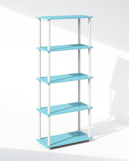 Furinno Turn-N-Tube 5-Tier Multipurpose Compact Display Rack, Shelving Unit, Bookcase, Light Blue/White - LeafyLoom