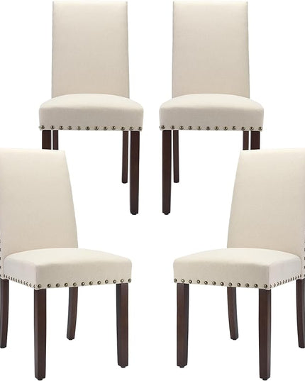 COLAMY Modern Wood Dining Chairs Set of 4,19 Inch Parsons Dining Chairs, High Back Padded Chairs with Nailed Trim, Kitchen Dining Room Chairs, Beige - LeafyLoom