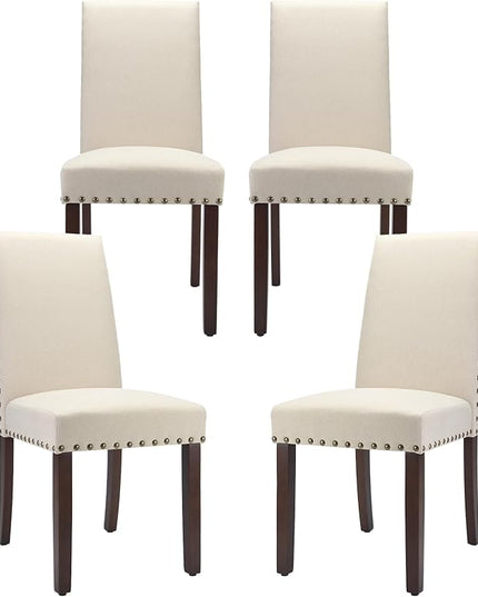COLAMY Modern Wood Dining Chairs Set of 4,19 Inch Parsons Dining Chairs, High Back Padded Chairs with Nailed Trim, Kitchen Dining Room Chairs, Beige - LeafyLoom