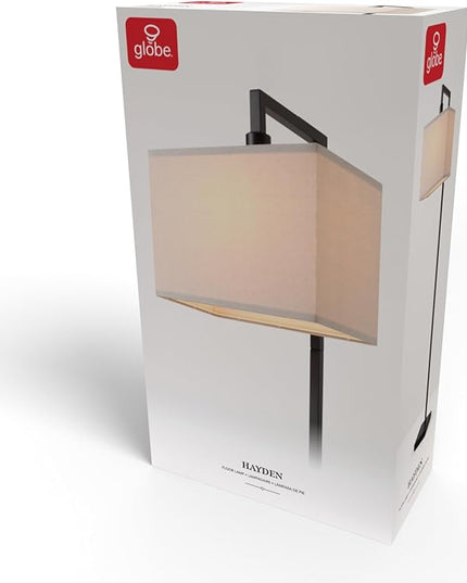 Globe Electric 61000052 60" Floor Lamp, Matte Black, Square White Fabric Shade, On/Off Rotary Switch on Socket, Square Rod, Reading Lamp, Home Office Accessories, Home Décor, Home Improvement - LeafyLoom