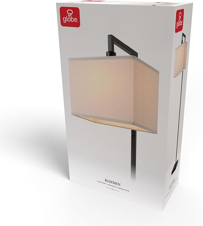 Globe Electric 61000052 60" Floor Lamp, Matte Black, Square White Fabric Shade, On/Off Rotary Switch on Socket, Square Rod, Reading Lamp, Home Office Accessories, Home Décor, Home Improvement - LeafyLoom