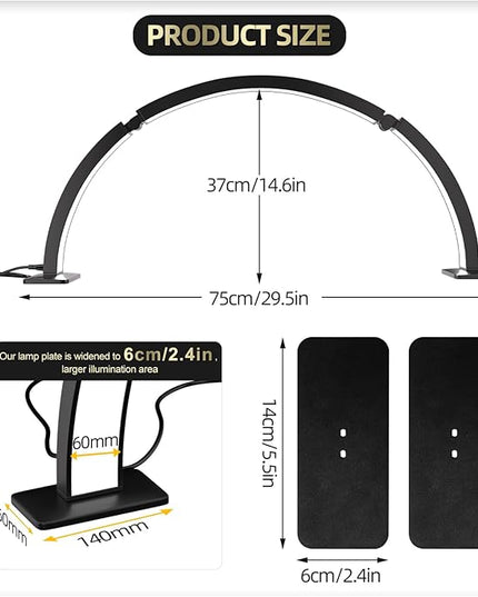 TwoWin Half Moon Light for Nail Desk, 29.5'' Foldable Half Moon Nail Tech Desk Lamp for Nails, Tattoo, Eyelash Extensions, Beauty, Arch Light for Nail Techs, Led Lash Light Nail Tech Lamp - LeafyLoom