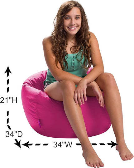 Posh Creations Structured Comfy Seat for Playrooms and Bedrooms, Large Bean Bag Chair, 100in Round Classic Bean Bag, Pink - LeafyLoom