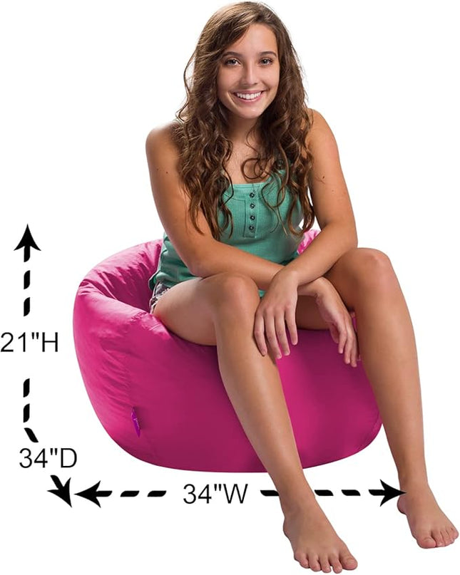 Posh Creations Structured Comfy Seat for Playrooms and Bedrooms, Large Bean Bag Chair, 100in Round Classic Bean Bag, Pink - LeafyLoom