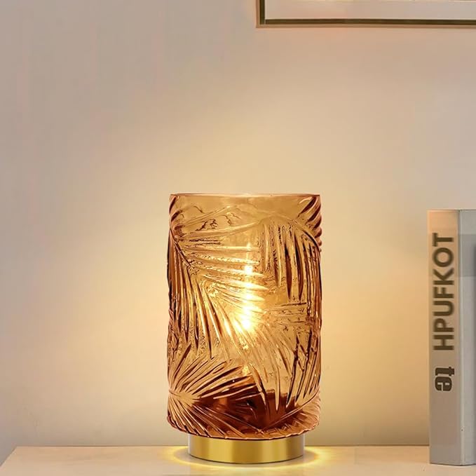Battery Operated Lamp with Timer, Glass Cordless Lamps Beside Table Light,Small Lamp with for Home Decorative Living Corner Bedroom - LeafyLoom