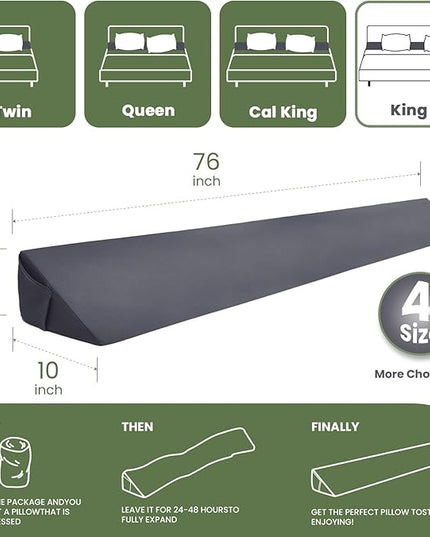 Wedge Pillow Headboard, Ultimate Comfort Bed Wedge Pillow for Headboard, Relaxation Bed Gap Filler for King, Foam Pillow Wedge for Headboard Gap, Overall Bed Gap Filler. 2 Covers. - LeafyLoom